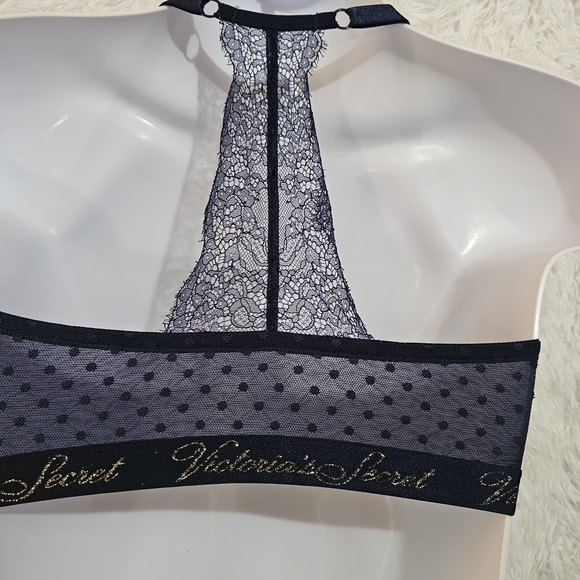 Victoria's Secret Navy Racer Back Bra With Gold Letters Size 36DDD - Picture 7 of 16